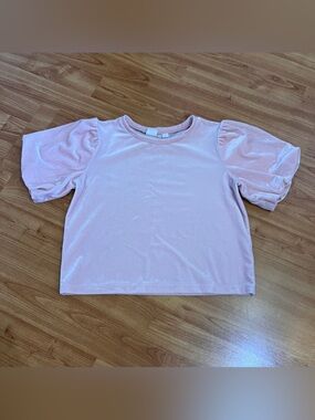 GAP Girls' Puff Sleeve Velvet Top - Light Pink